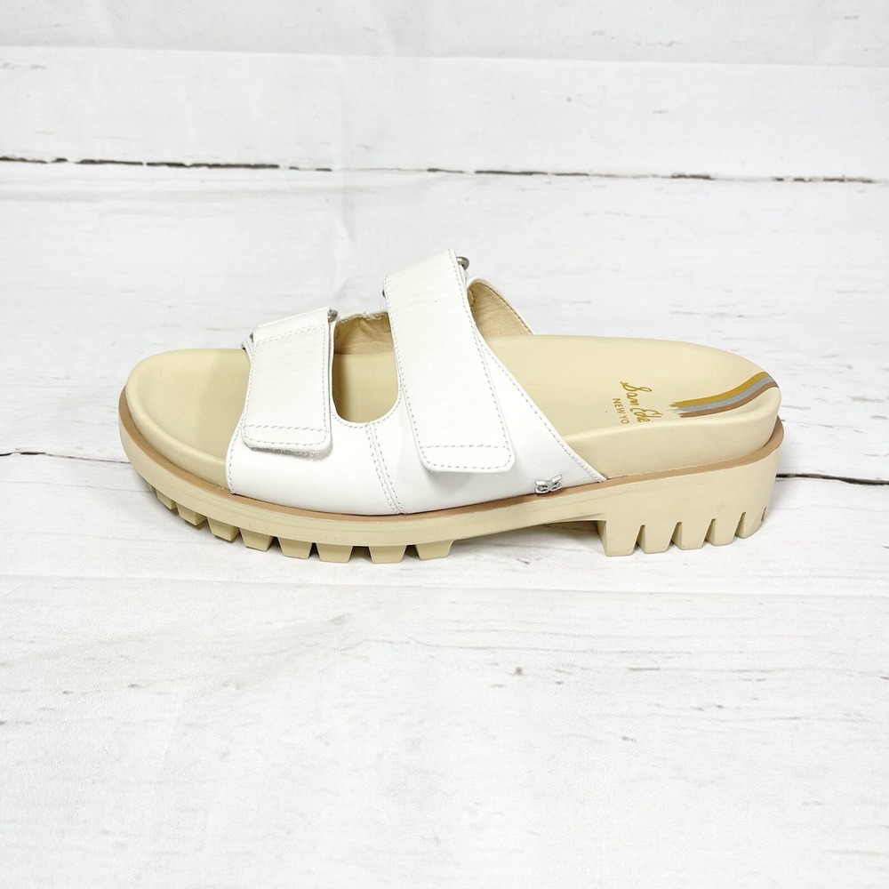 Sam Edelman Eliana Sandals Slides White Leather Lug Sole Size 8.5M NEW $120